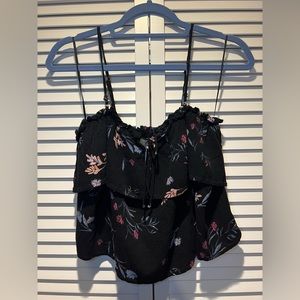 LA HEARTS Cropped Floral Tank, Black, M